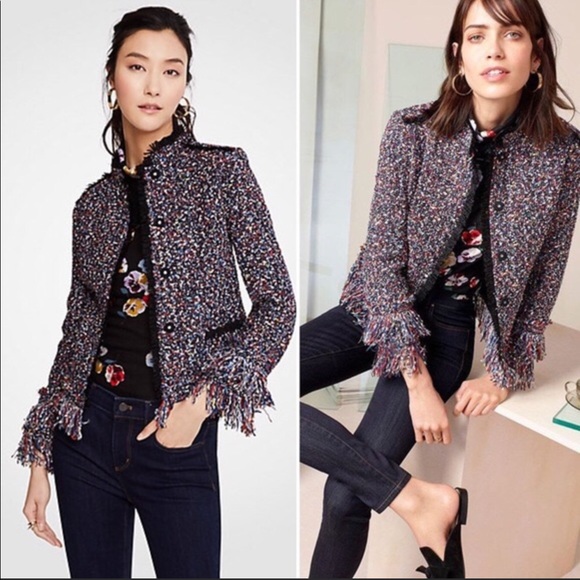 Ann Taylor Jackets & Blazers - Ann Taylor Fiesta tweed fringed jacket 14